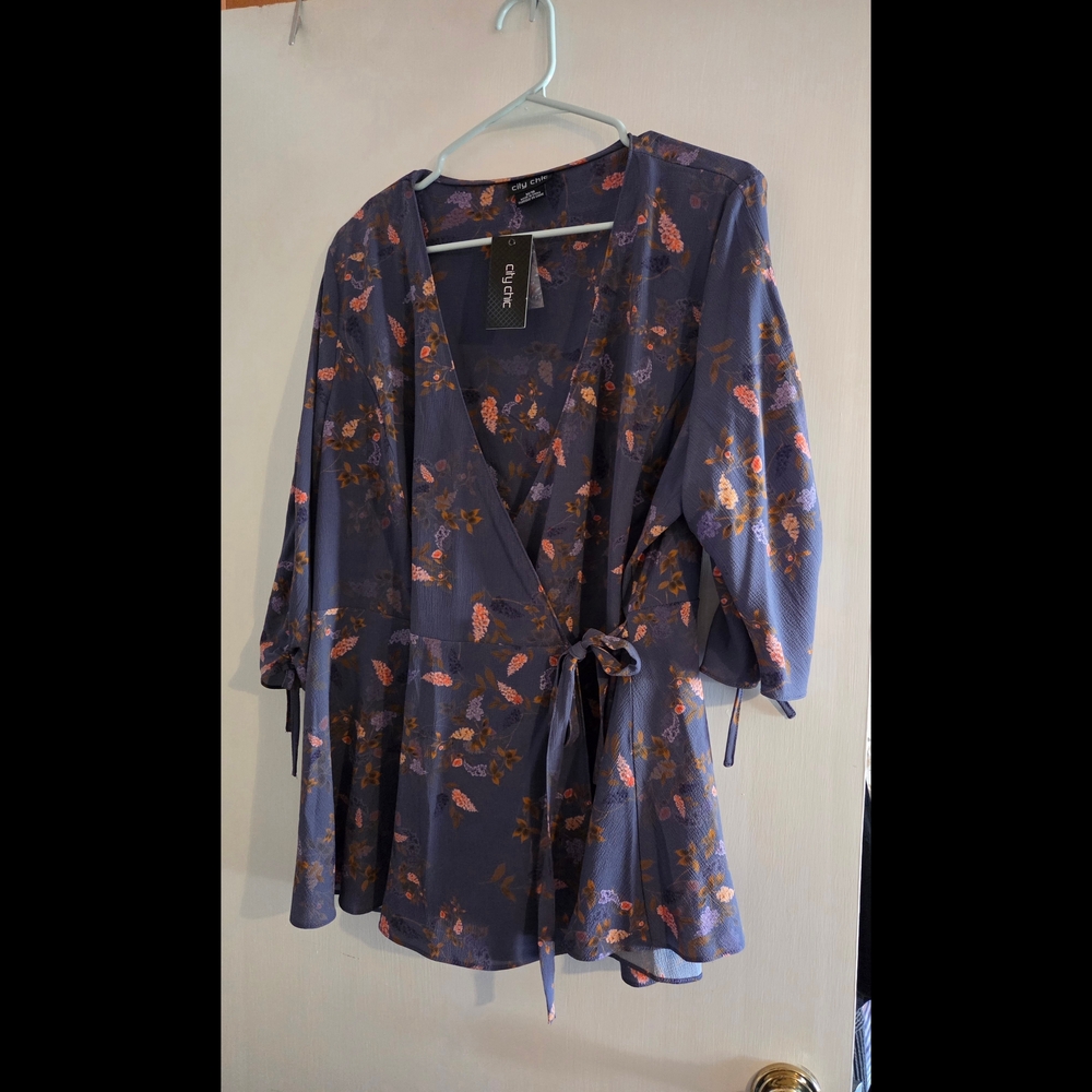 City Chic Grace Lilac Wrap Peplum Top 18W NWT
